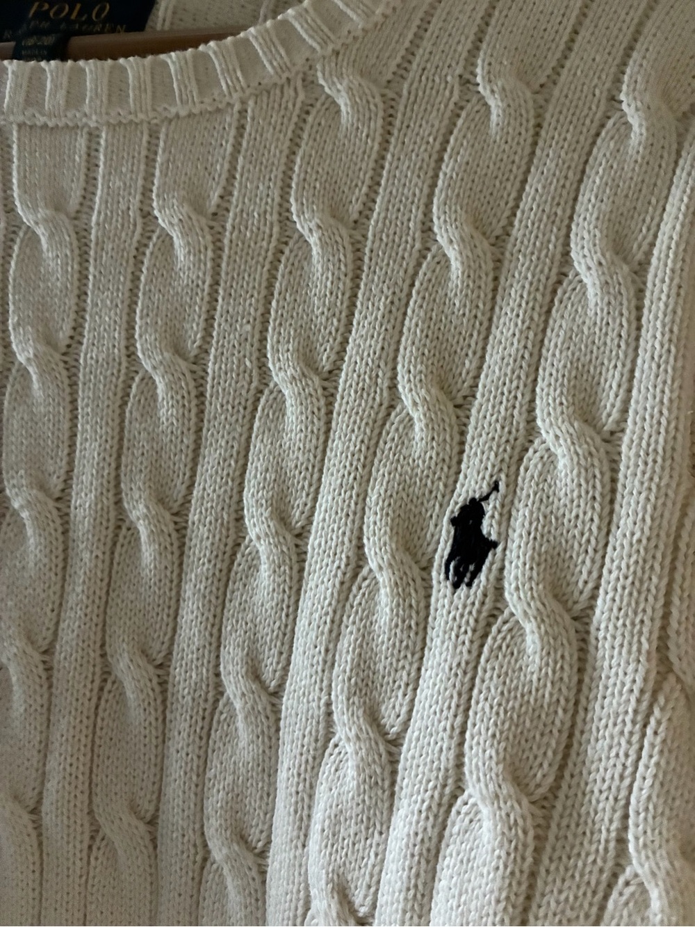 Polo by Ralph Lauren Cream Cable-Knit Crewneck Sweater, Boys XL 18-20 - Picture 5 of 6